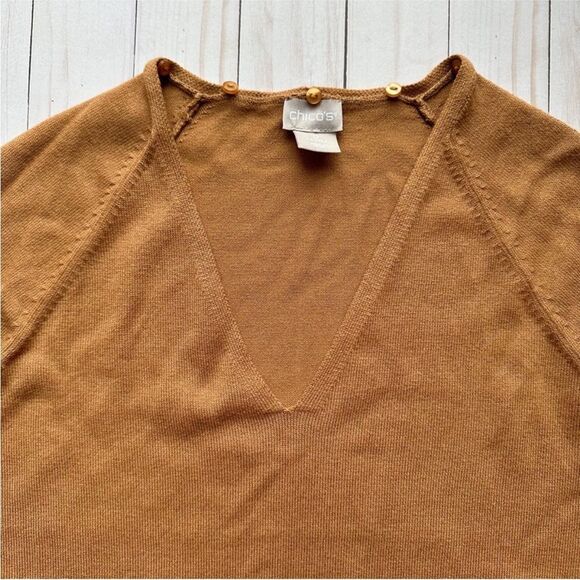 Chico's S Removable Neck Scarf English Toffee Brown Tie Neck Pullover Sweater - Picture 6 of 14